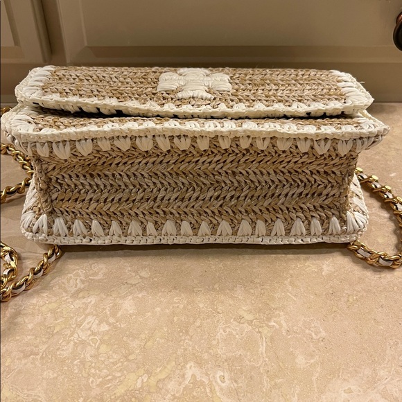 Tory Burch Woven Crossbody Bag in Tan and White - Picture 11 of 13